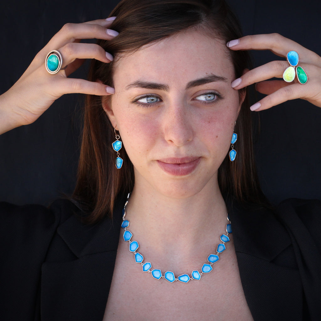 Stones shaped silver and enamel earrings