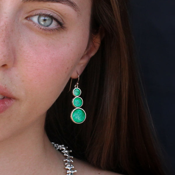 Colorful circles shapes silver & enamel earrings