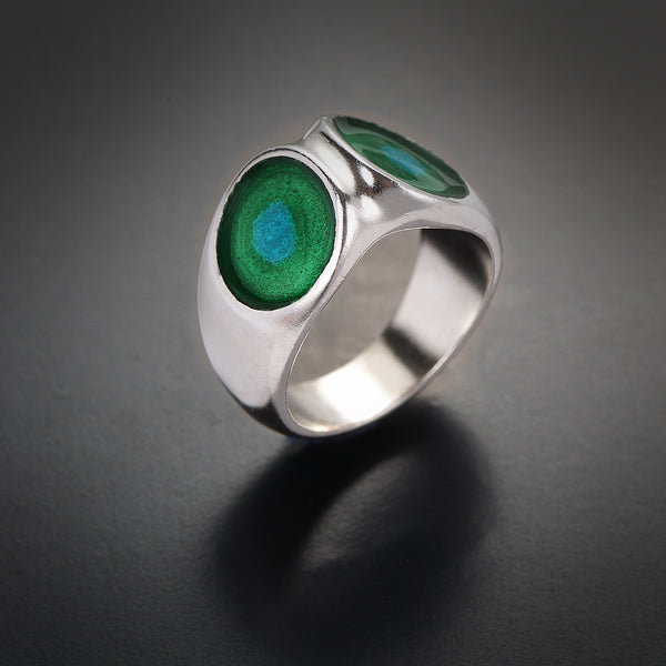 Wide colorful silver & enamel ring