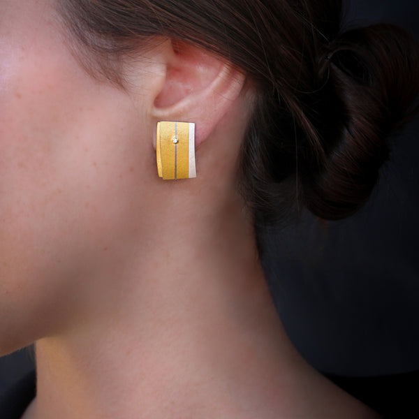 Rectangle modern gold & silver & diamonds earrings