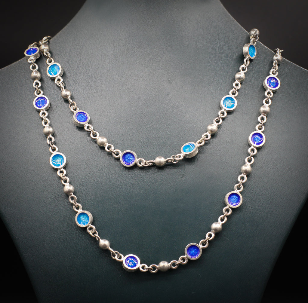 Long silver & enamel beads necklace N 743 SE