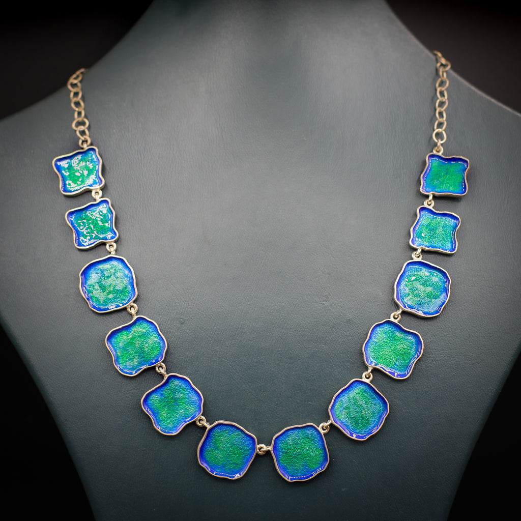 Rocks shapes silver &N enamel necklace