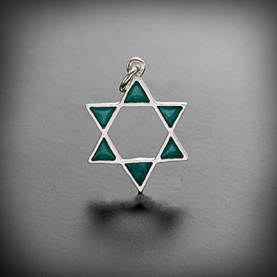 Small star of David pendant, open shape, gold or silver with enamel