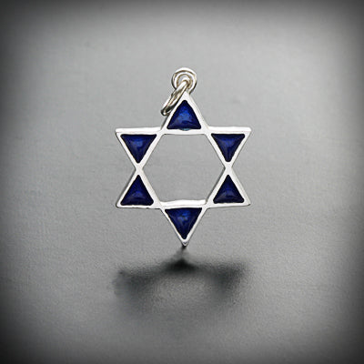 Star of David pendant, open shape, silver with enamel