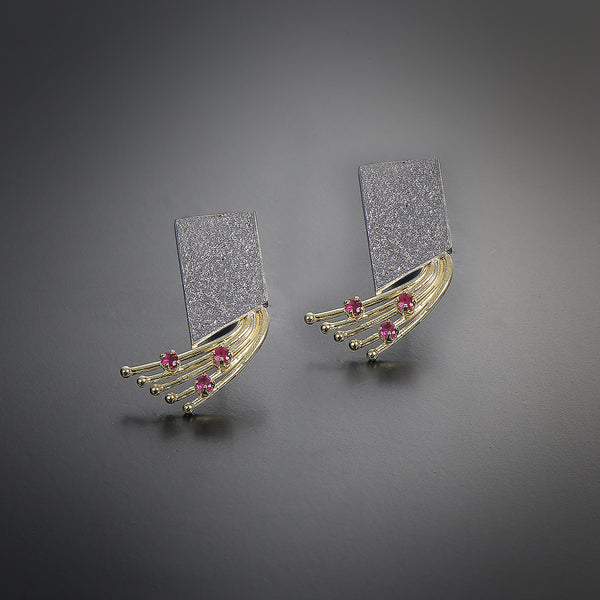 "Tree of life Collection" silver&gold rectangle earrings