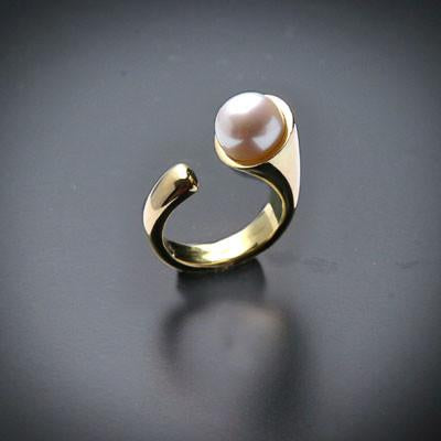 Curve pearl silver ring
