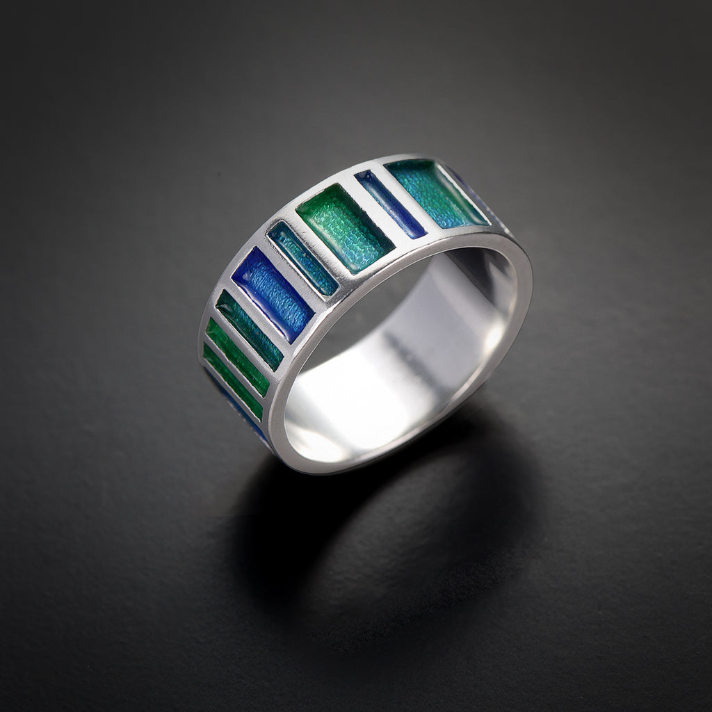 Linera shapes silver&enamel ring